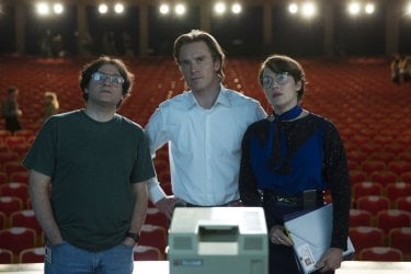 Steve Jobs: Michael Stuhlbarg, Michael Fassbender e Kate Winslet in una scena del film