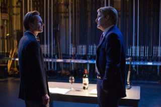 Steve Jobs: Michael Fassbender e Jeff Daniels in una scena del film