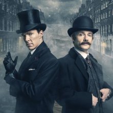 Sherlock: Martin Freeman e Benedict Cumberbatch in un'immagine promozionale dello speciale The Abominable Bride