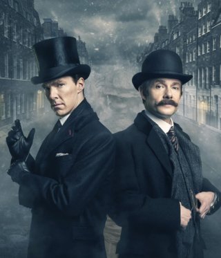 Sherlock: Martin Freeman e Benedict Cumberbatch in un'immagine promozionale dello speciale The Abominable Bride
