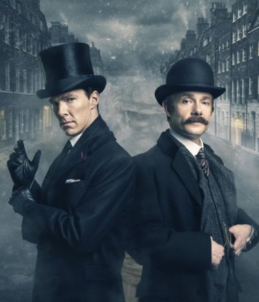 Sherlock: Martin Freeman e Benedict Cumberbatch in un'immagine promozionale dello speciale The Abominable Bride