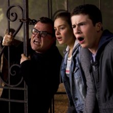 Piccoli Brividi: Jack Black, Dylan Minnette e Odeya Rush in una scena del film