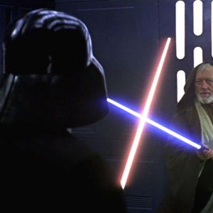 Guerre stellari: una scna con David Prowse e Alec Guinness