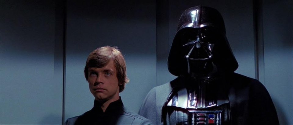 Mark Hamill e David Prowse in una scena de Il ritorno dello jedi