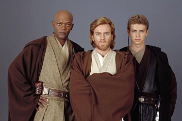 Star Wars ep. II - L'attacco dei cloni - Ewan McGregor, Hayden Christensen e Samuel L. Jackson in un'immagine promozionale