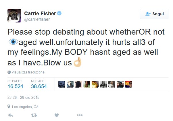 Un tweet di Carrie Fisher