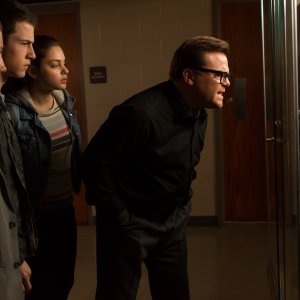 Piccoli brividi: Jack Black, Ryan Lee, Dylan Minnette e Odeya Rush in una scena del film