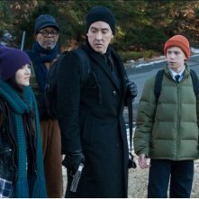 Cell: John Cusack, Samuel L. Jackson, Owen Teague e Isabelle Fuhrman in una scena del film