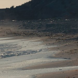 Sp1ral: il protagonista Marco Cocci passeggia sulla spiaggia in una scena del film