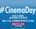 CinemaDays 2016: dall'11 al 14 aprile si va al cinema con tre euro!