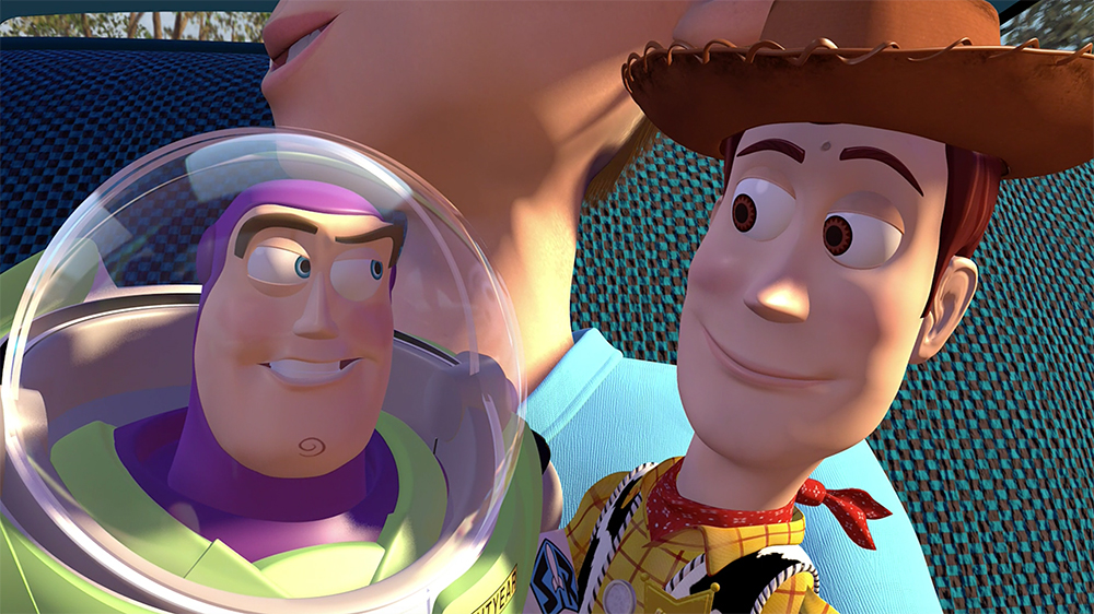 Buzz Lightyear e Woody in una scena di Toy Story