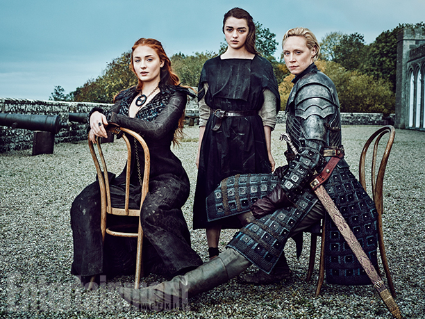 Il trono di spade: una foto di Sophie Turner, Maisie Williams e Gwendoline Christie realizzata per Entertainment Weekly