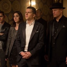 Now You See Me 2: Dave Franco, Woody Harrelson, Lizzy Caplan e Jesse Eisenberg in una scena del film
