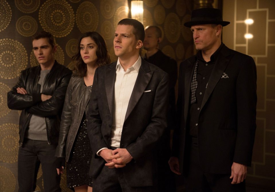 Now You See Me 2: Dave Franco, Woody Harrelson, Lizzy Caplan e Jesse Eisenberg in una scena del film
