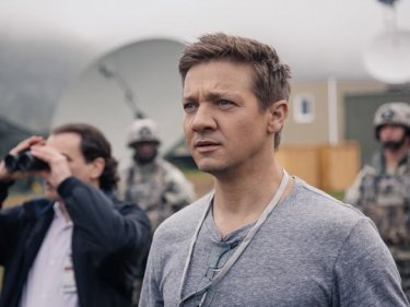 Arrival: Jeremy Renner in an image from the film directed by Villeneuve