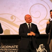 Mister Felicità: uno scatto di Alessandro Siani presenta il film alla convention di 01 distribution a Sorrento