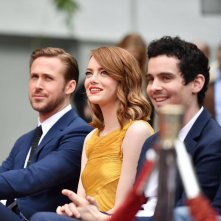 Emma Stone e Ryan Gosling con Damien Chazelle al TLC Chinese Theatre