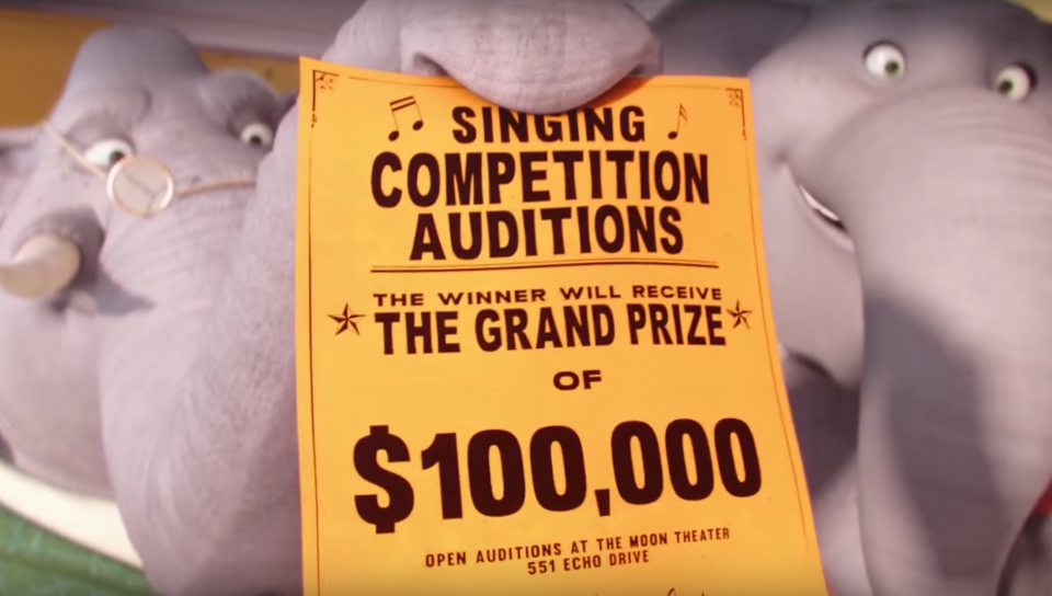 Sing: il volantino con su scritto il premio