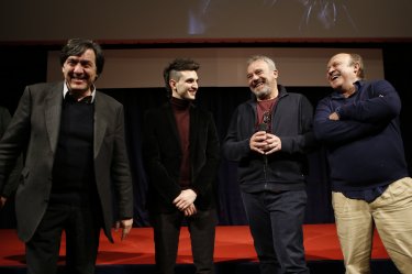 Il permesso – 48 ore fuori, Claudio Amendola e Giacomo Ferrara al Noir in Festival insieme al produttore CLaudio bonivento e al direttore del festival Giorgio Gosetti