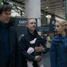 Sherlock: i protagonisti Benedict Cumberbatch, Martin Freeman e Amanda Abbington in The Six Thatchers