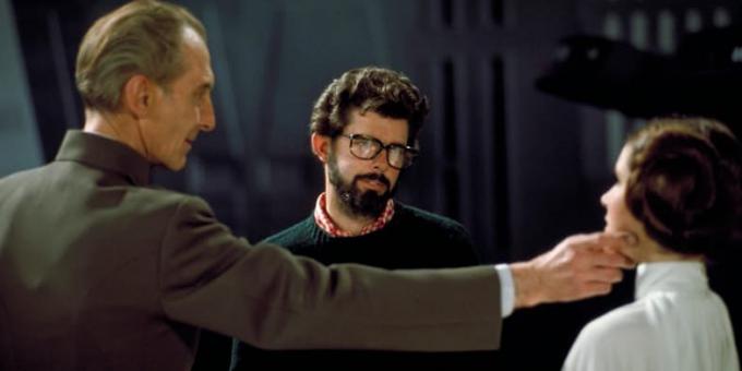 George Lucas sul set di un film della saga di Star Wars