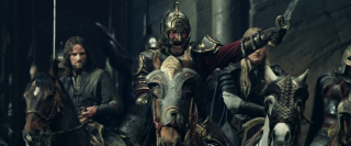 Il signore degli anelli: Le due torri, una scena con Bernard Hill e Viggo Mortensen