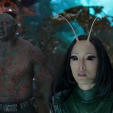 Guardiani della Galassia Vol. 2: Pom Klementieff e Dave Bautista in una scena