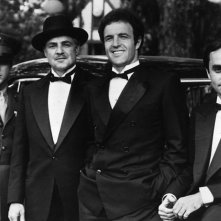 Il Padrino: James Caan, Marlon Brando, Al Pacino in una scena