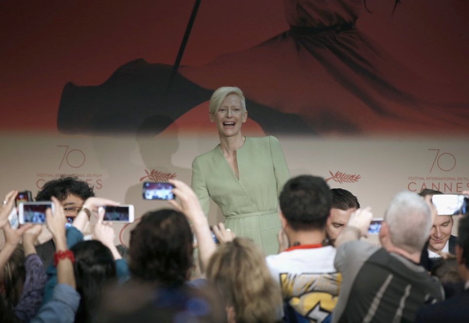 Cannes 2007:  l'attrice Tilda Swinton durante la conferenza stampa per Okja