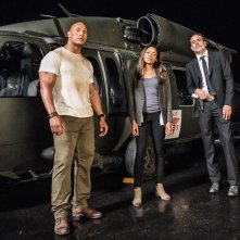 Rampage: Dwayne Johnson, Naomie Harris e Jeffrey Dean Morgan in una foto scattata sul set