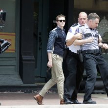 Tre manifesti a Ebbing, Missouri: Woody Harrelson, Caleb Landry Jones e Sam Rockwell sul set del film