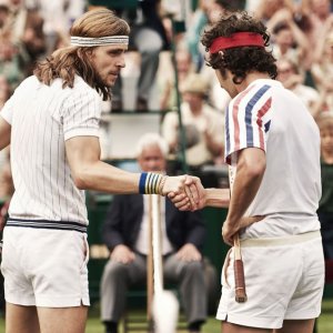 Borg McEnroe: Shia LaBeouf e Sverrir Gudnason in un momento del film