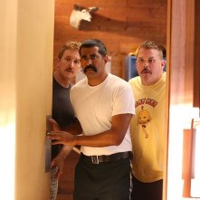 Super Troopers 2: Jay Chandrasekhar, Paul Soter e Kevin Heffernan in una scena del film