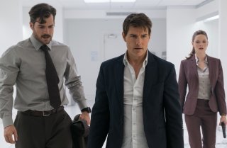Mission: Impossible - Fallout: Tom Cruise, Henry Cavill e Rebecca Ferguson in una scena del film
