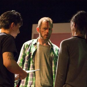 Die in One Day - Improvvisa o muori: Kateryna Korchynska, il regista Eros D'Antona e David White sul set del film