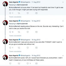 Asia Argento scambia tweet con il giovane collega Jimmy Bennett