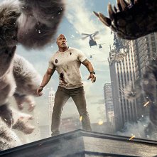 Dwayne Johnson in una scena di Rampage - Furia animale