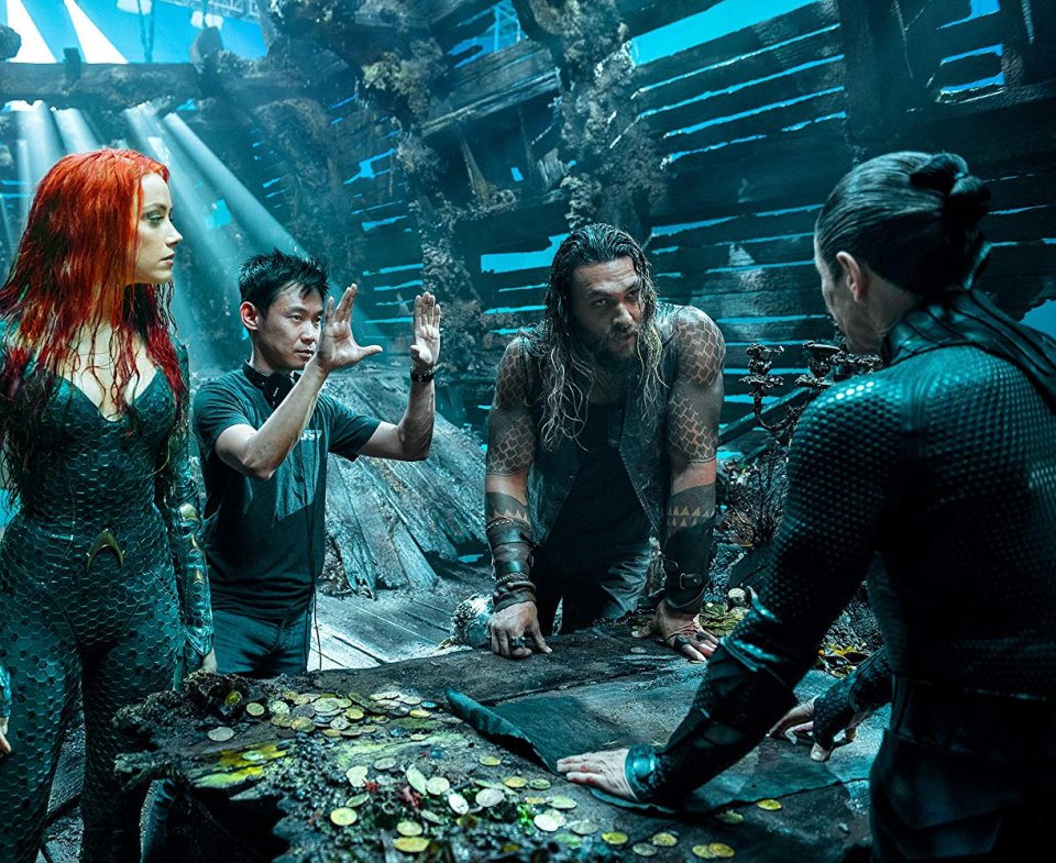 Aquaman: Amber Heard, James Wan e Jason Momoa sul set del film