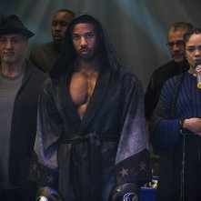 Creed II: Sylvester Stallone, Jacob 'Stitch' Duran, Wood Harris, Michael B. Jordan, Tessa Thompson in una scena