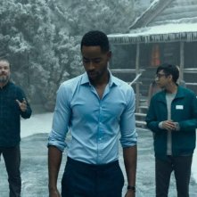 Escape Room: Tyler Labine, Jay Ellis, Logan Miller, and Nik Dodani in una scena del film