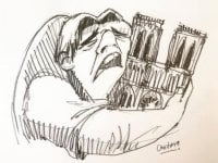 Il Gobbo di Notre Dame e l'incendio della cattedrale: l'abbraccio in un disegno