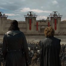 Il trono di spade: Liam Cunningham, Peter Dinklage, Kit Harington in una scena del penultimo episodio della serie