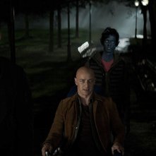 X-Men: Dark Phoenix, una scena con James McAvoy, Nicholas Hoult, Alexandra Shipp e  Kodi Smit-McPhee