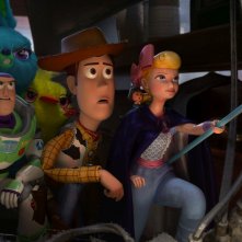 Toy Story 4: una scena con Buzz, Woody e Bo Peep
