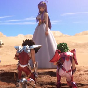 I Cavalieri dello Zodiaco: Saint Seiya, i cavalieri con Atena in una scena dell'anime