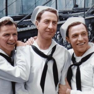 Un giorno a New York: Jules Munshin, Frank Sinatra e Gene Kelly durante una scena del film