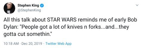 Stephen King Star Wars The Rise Of Skywalker Tweet 1200594