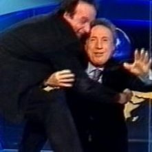 Roberto Benigni con Giulio Borrelli al TG1
