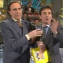 Pippo Baudo alle prese con Cavallo Pazzo, al secolo Mario Appignani, a Sanremo