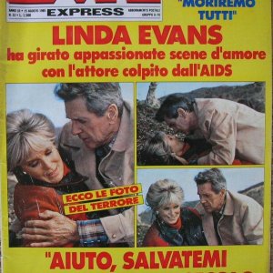 La cover di una rivista che parlava di Rock Hudson e Linda Evans in Dynasty